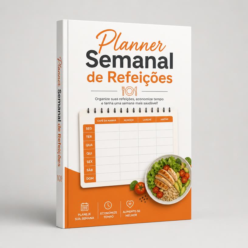 Mockup 3D do bônus Planner Semanal de Refeições